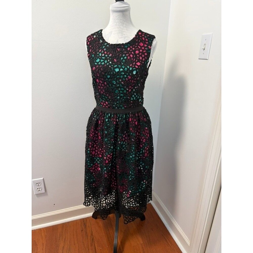 Wolven Womens Size 6 Black Sleeveless Lace Overlay Dress Guipure